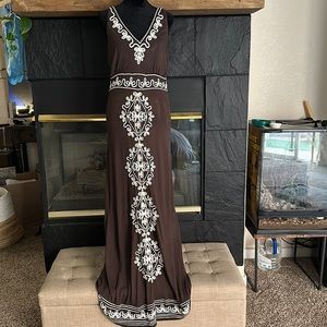 INC Brown embroidered Maxi dress Like New Sz M